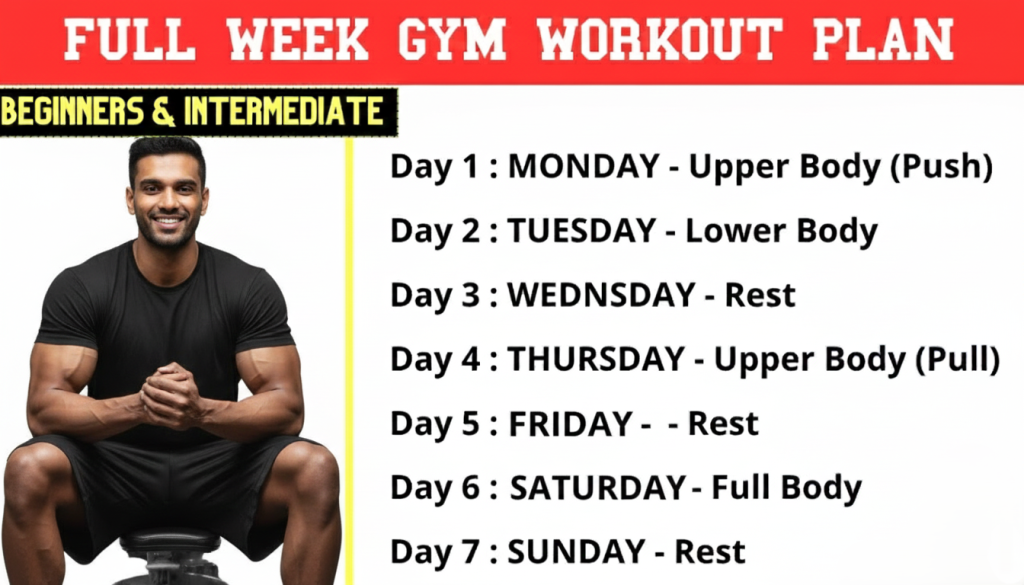 Weekly functional strength training workout plan schedule showing full-body functional fitness for men sessions