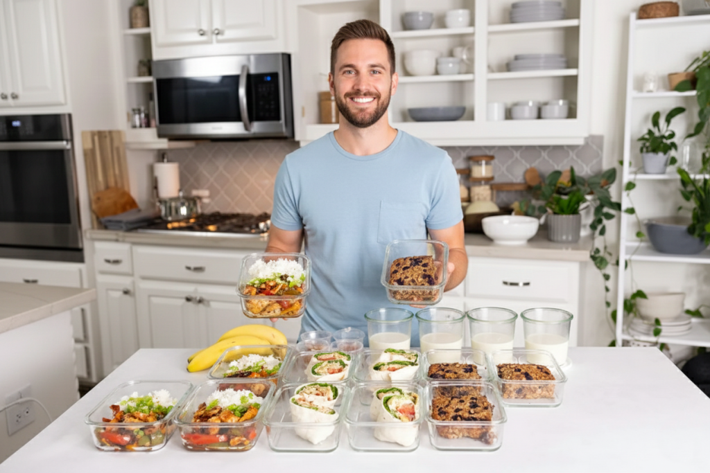 High protein snacks for weight loss arranged on kitchen counter