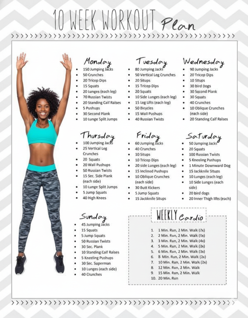 Structured dumbbell workout for women at home with training schedule