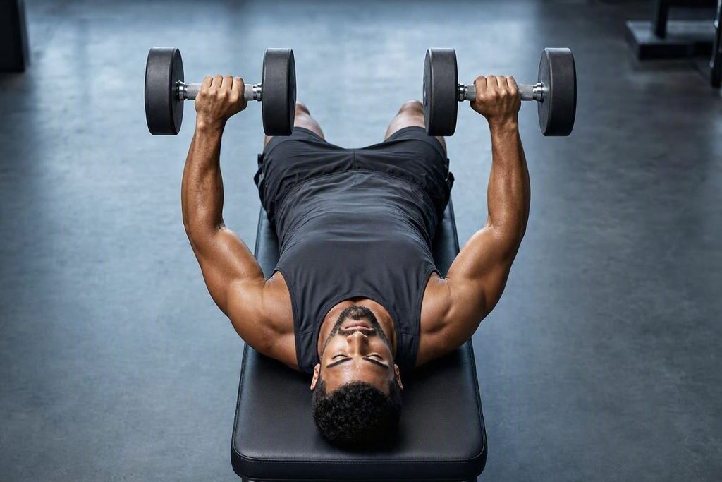 Proper neutral grip dumbbell bench press position on flat bench