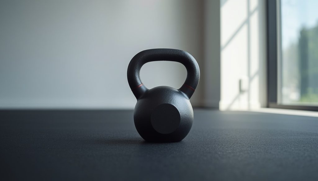 Adjustable vs Fixed Kettlebell: Space, Safety, and Cost Comparison 3 Compact adjustable kettlebell sitting on high density rubber mat in a small apartment corner home gym